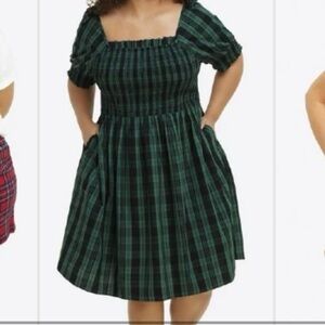 Short Sleeve Plaid Green Dress